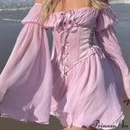 Chiffon Detachable Corset Charming Puff Sleeve Mini Dresses image 14