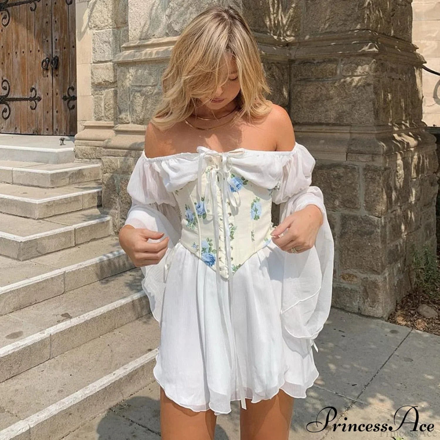 Chiffon Detachable Corset Charming Puff Sleeve Mini Dresses image 5