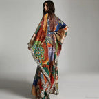 Chiffon Ethnic Peacock Pattern Long Cardigan Boho Cover up image 3