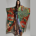 Chiffon Ethnic Peacock Pattern Long Cardigan Boho Cover up image 1