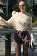 Chiffon Floral Off-the-Shoulder Fitted Blouse image 3