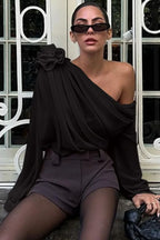 Chiffon Floral Off-the-Shoulder Fitted Blouse image 8