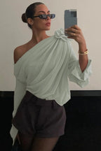 Chiffon Floral Off-the-Shoulder Fitted Blouse image 6
