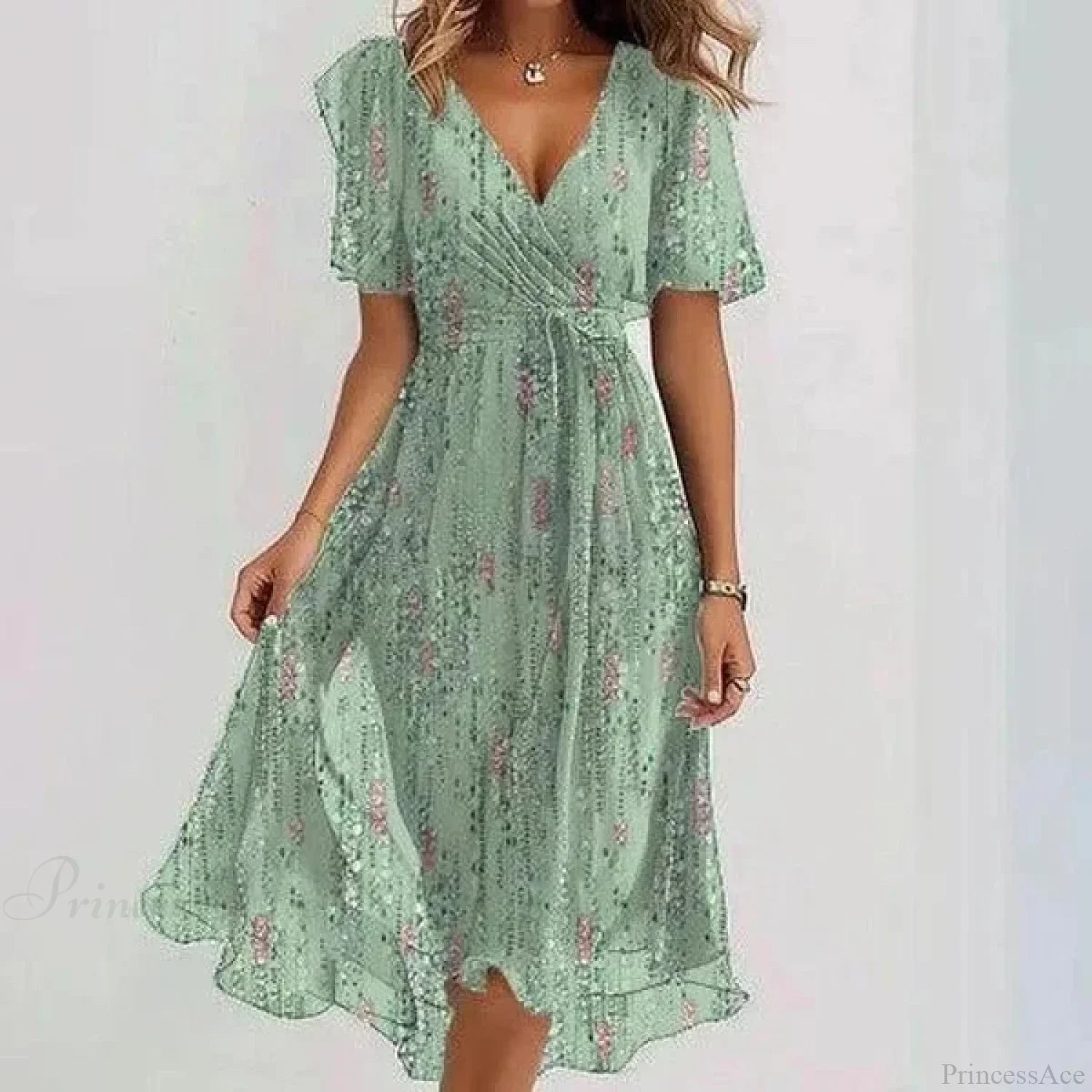 Chiffon Floral Print V-neck Dress image 15