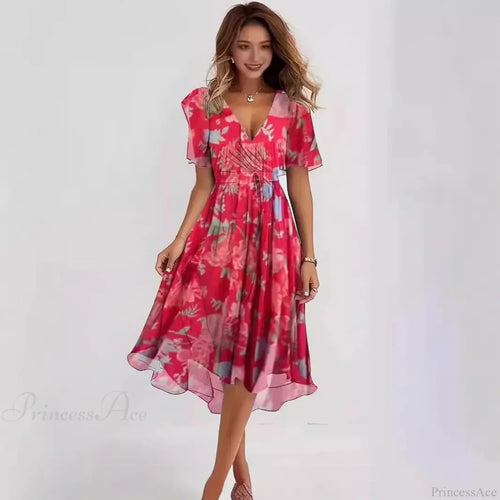 Chiffon Floral Print V-neck Dress image 1