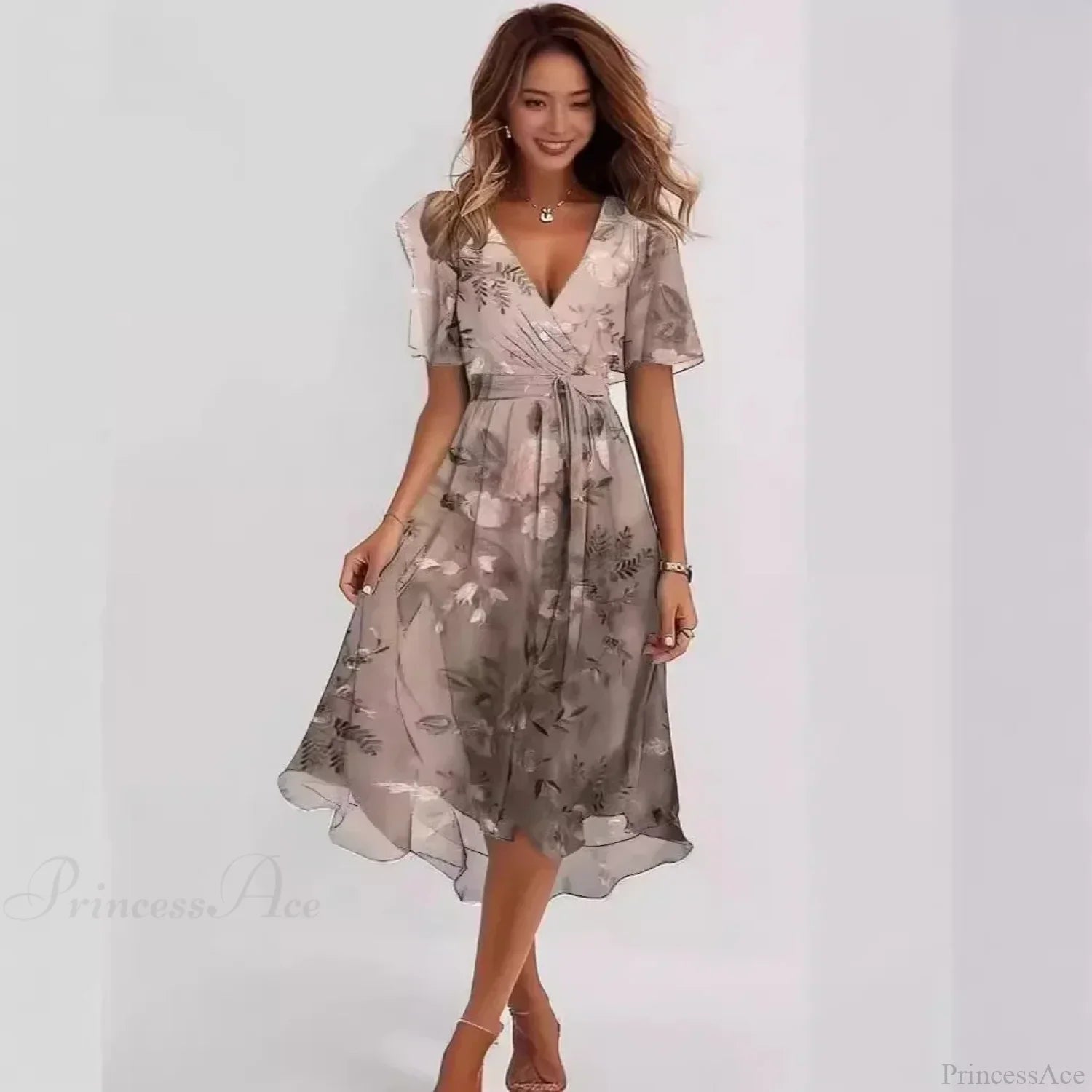 Chiffon Floral Print V-neck Dress image 3
