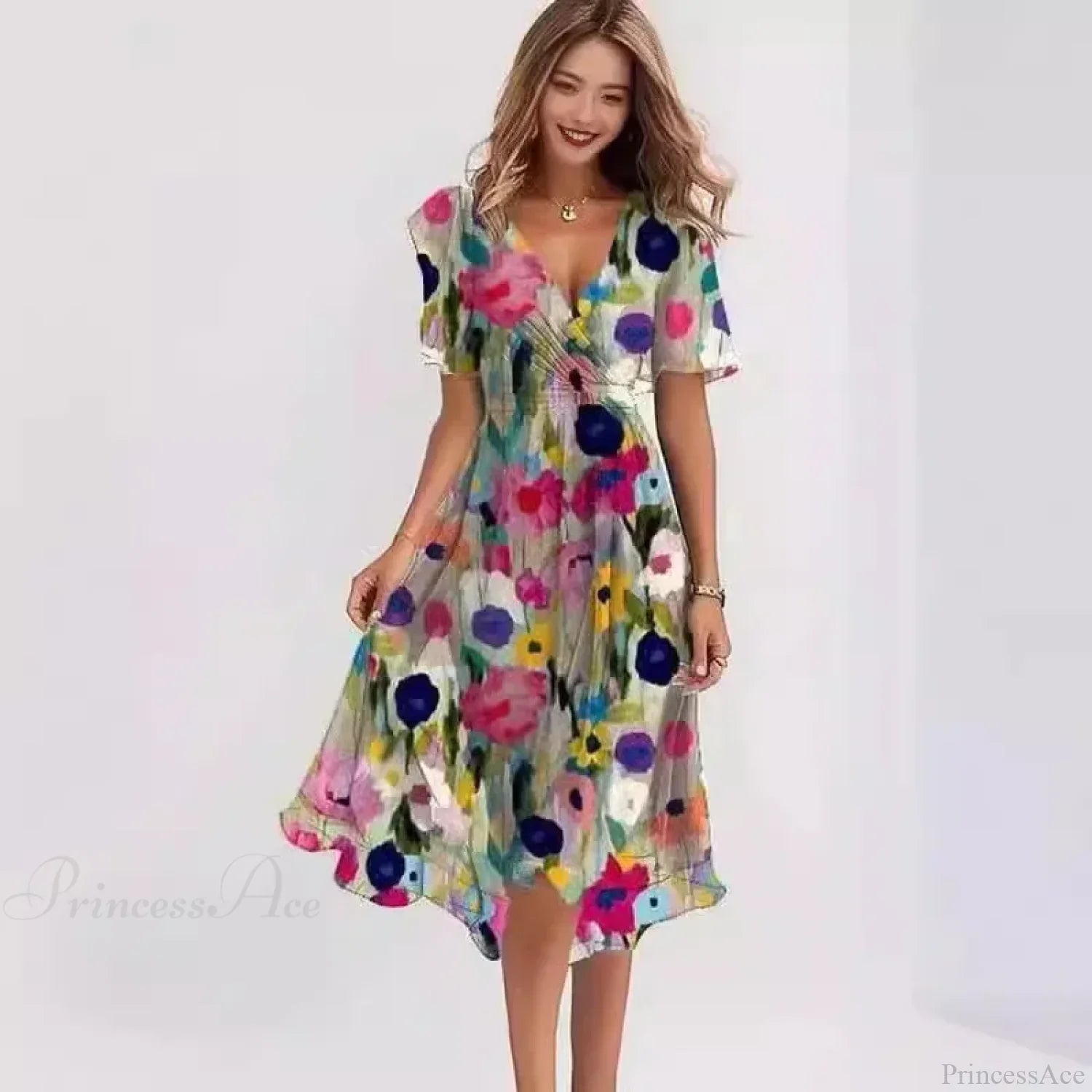 Chiffon Floral Print V-neck Dress image 5