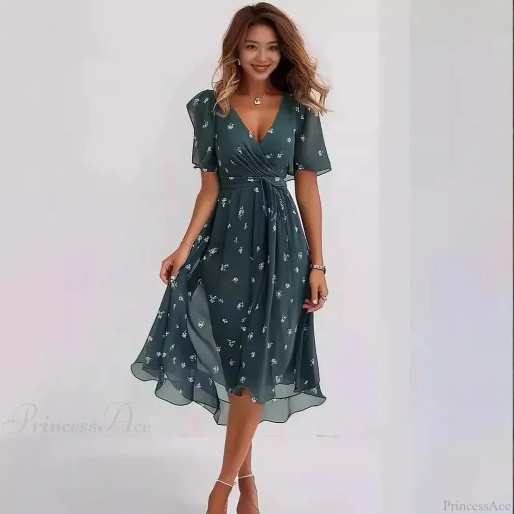 Chiffon Floral Print V-neck Dress image 2