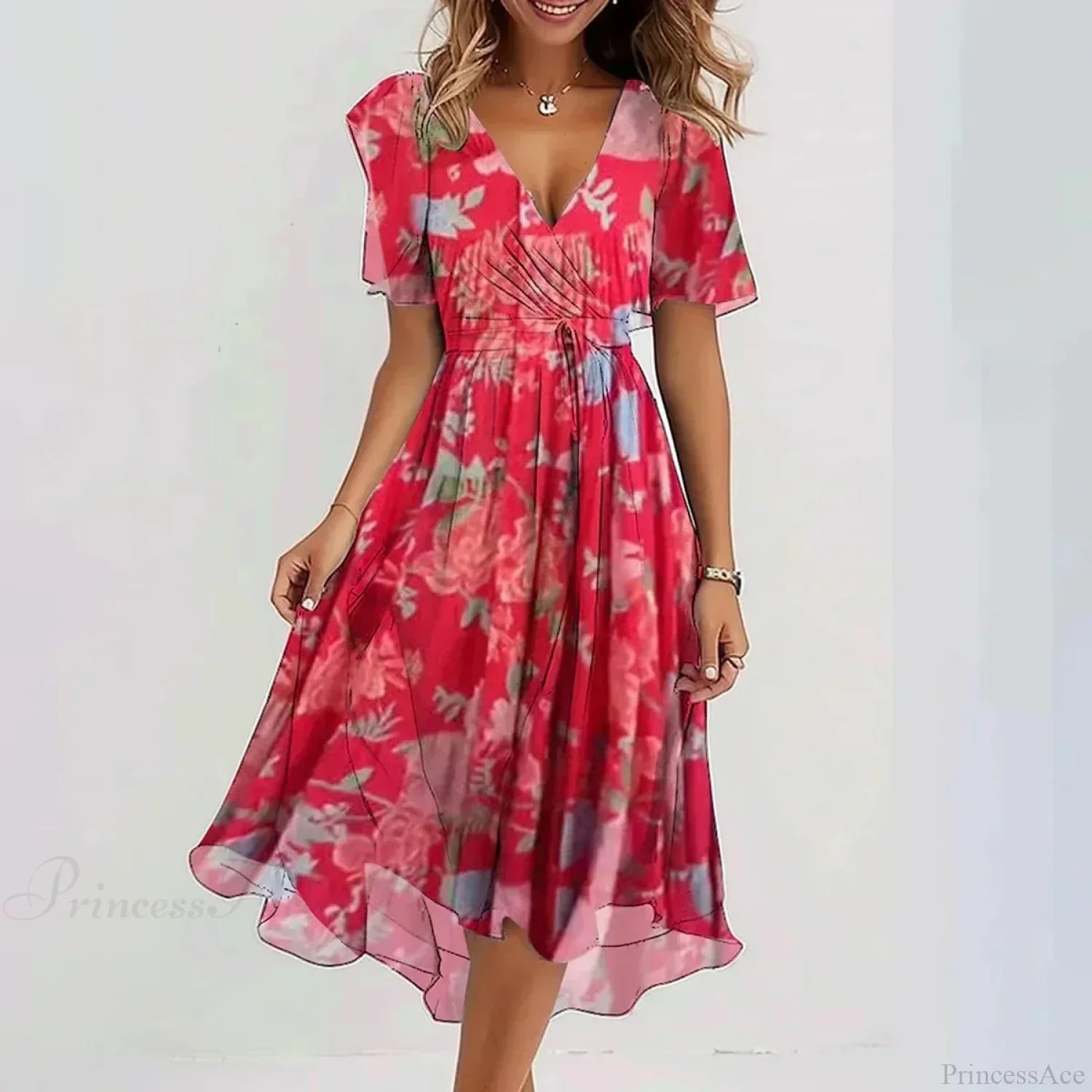 Chiffon Floral Print V-neck Dress image 12