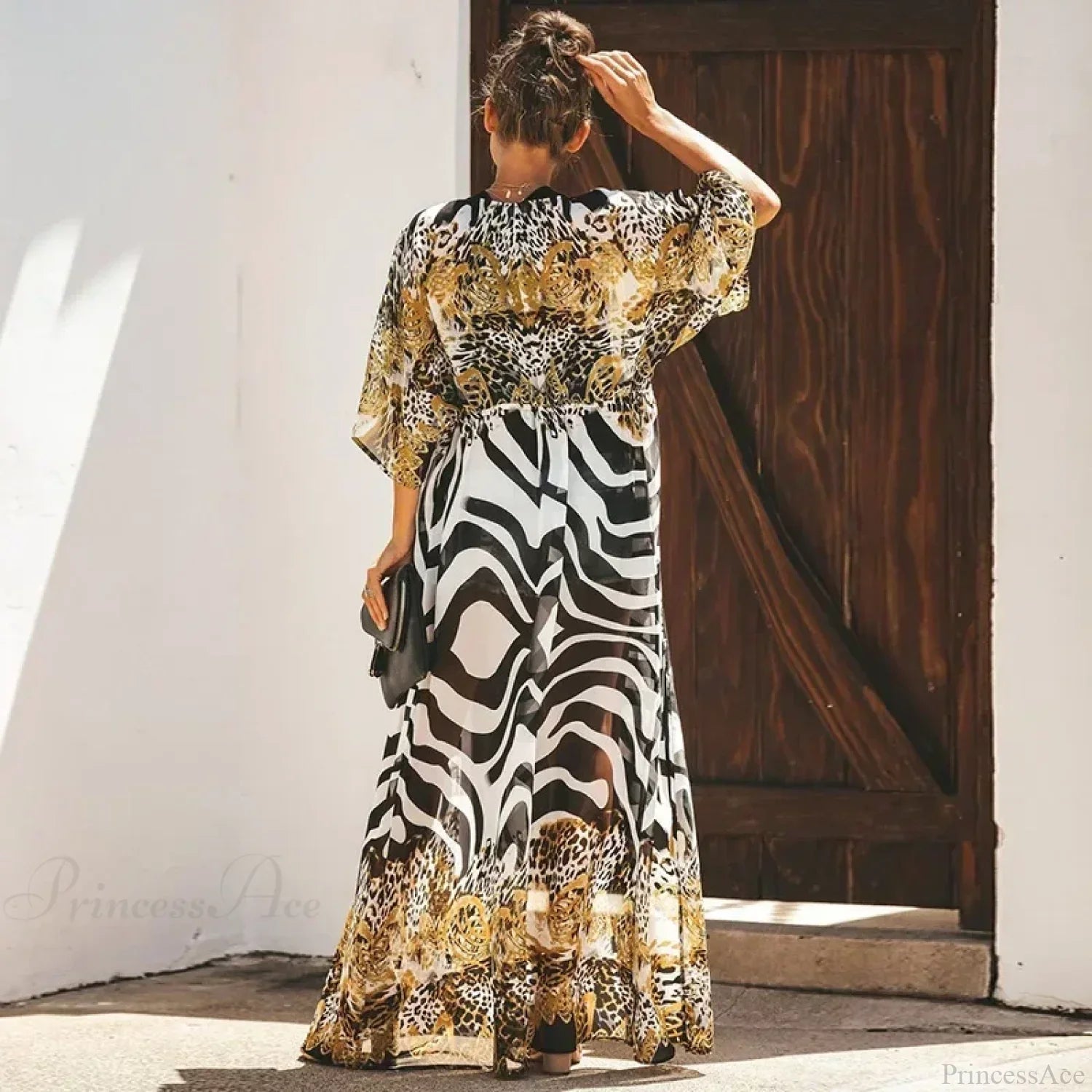 Chiffon Leopard Print Kimono Boho Beach Cover up image 3
