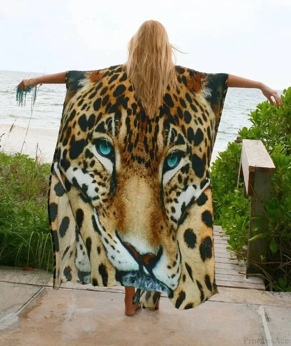 Chiffon Leopard Print Kimono Boho Beach Cover up image 6