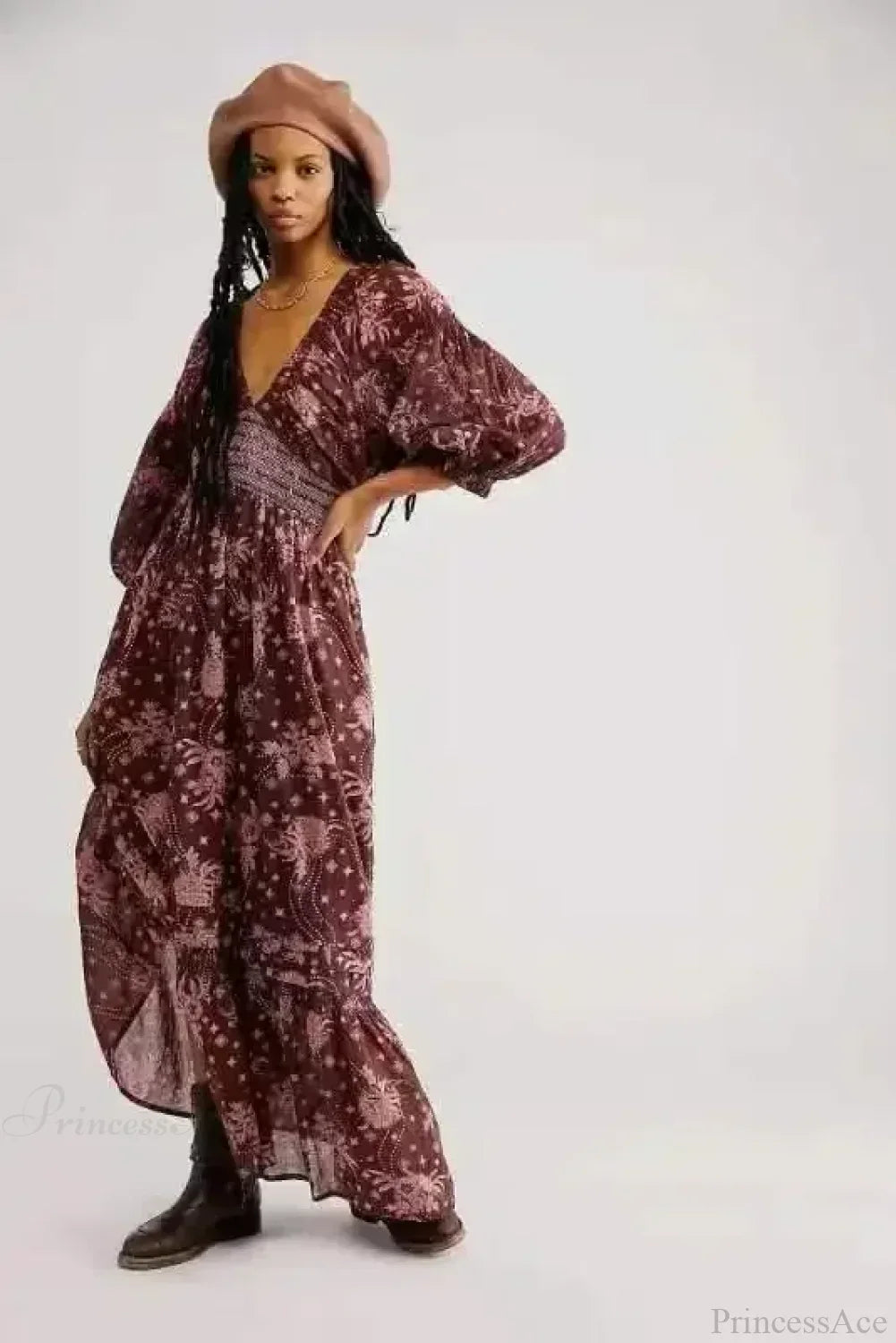 Chiffon Long Sleeve Holiday Floral Boho Dress image 3