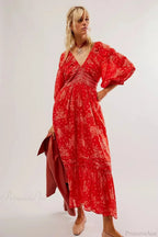 Chiffon Long Sleeve Holiday Floral Boho Dress image 2