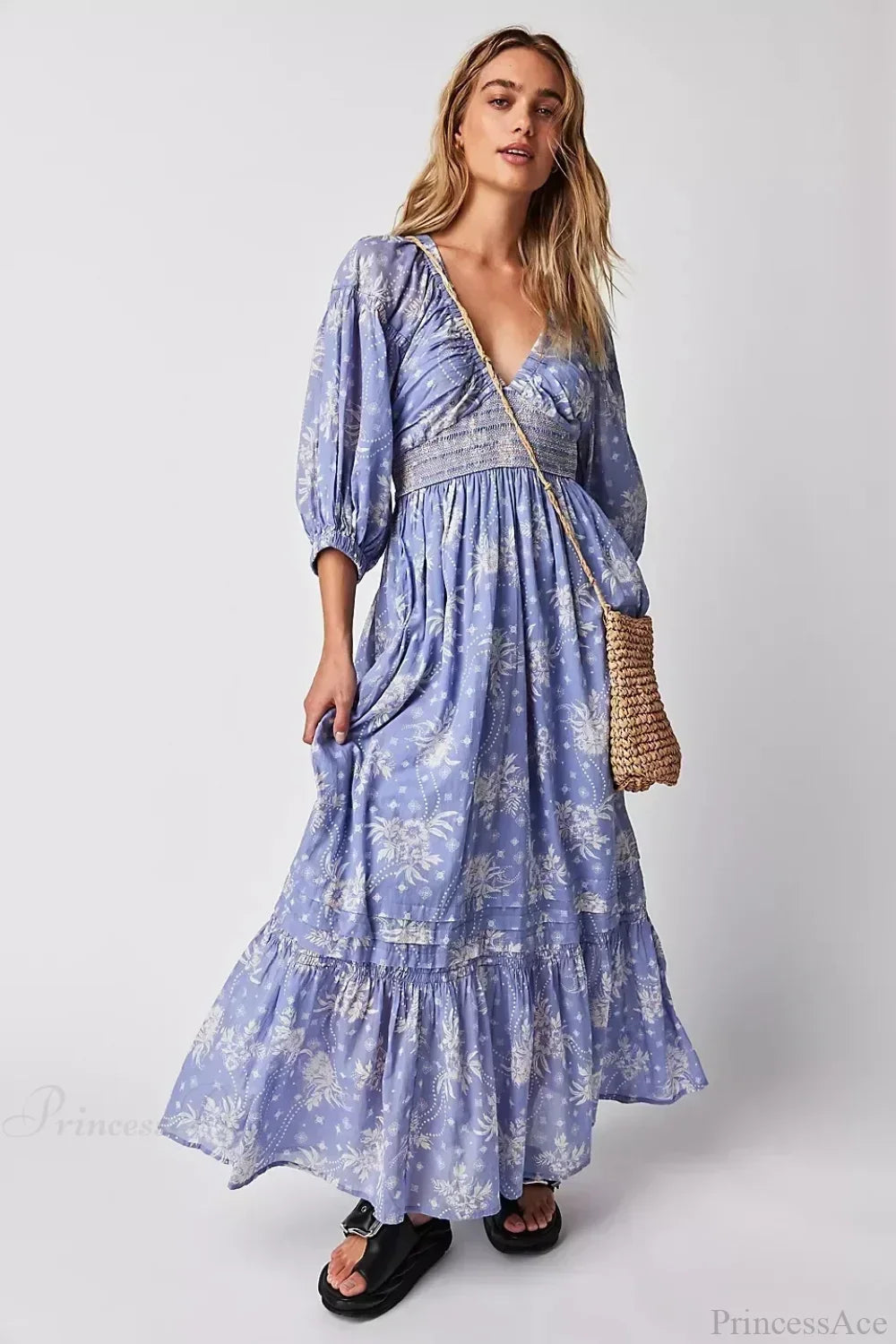 Chiffon Long Sleeve Holiday Floral Boho Dress image 5