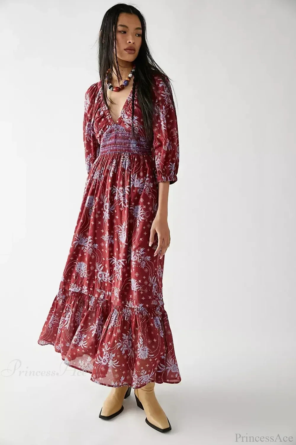 Chiffon Long Sleeve Holiday Floral Boho Dress image 4