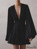 Chiffon Low Cut V-neck Modern Pleated Zip Mini Dress image 1