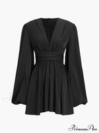 Chiffon Low Cut V-neck Modern Pleated Zip Mini Dress image 2