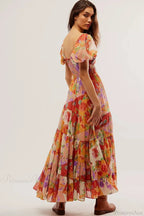 Chiffon Maxi Dress Floral Print Puff Sleeve image 2