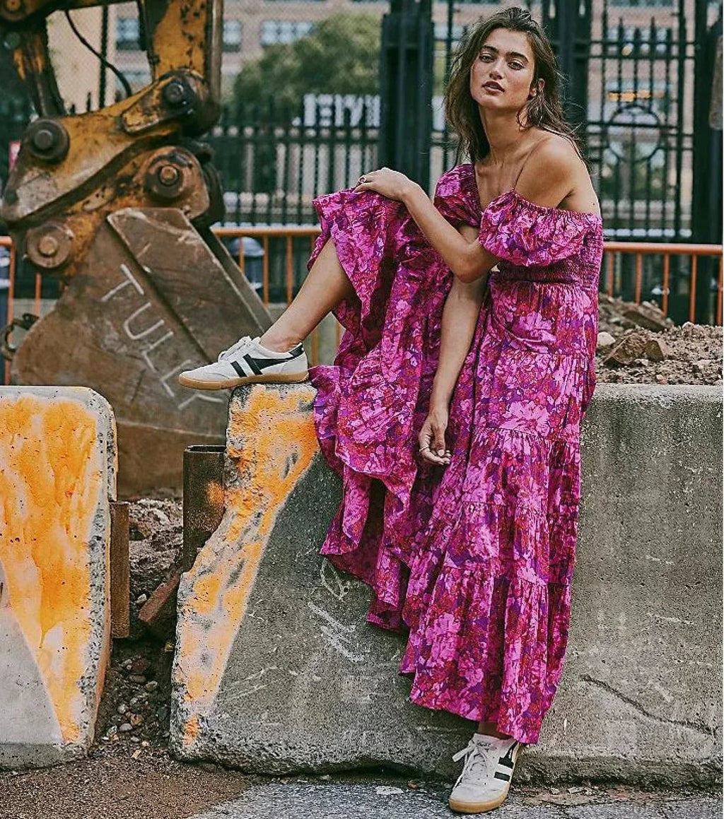 Chiffon Maxi Dress Floral Print Puff Sleeve image 5