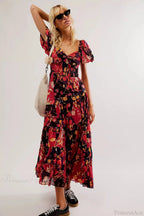 Chiffon Maxi Dress Floral Print Puff Sleeve image 4