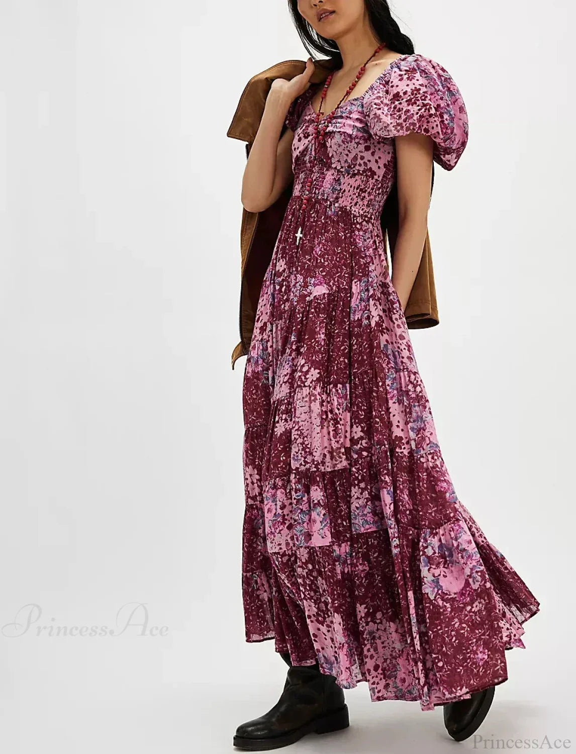 Chiffon Maxi Dress Floral Print Puff Sleeve image 10
