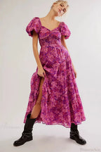 Chiffon Maxi Dress Floral Print Puff Sleeve image 9