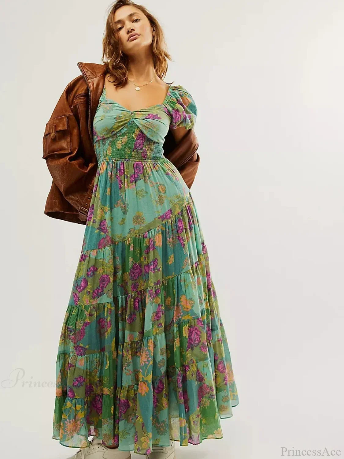 Chiffon Maxi Dress Floral Print Puff Sleeve image 6