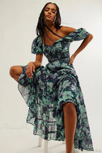 Chiffon Maxi Dress Floral Print Puff Sleeve image 8