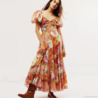 Chiffon Maxi Dress Floral Print Puff Sleeve image 1