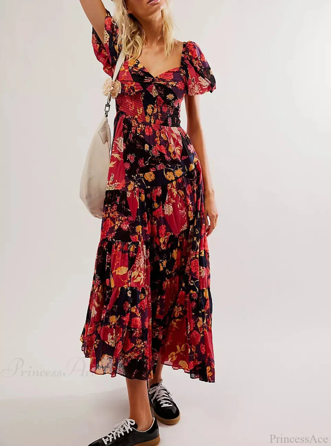 Chiffon Maxi Dress Floral Print Puff Sleeve image 7