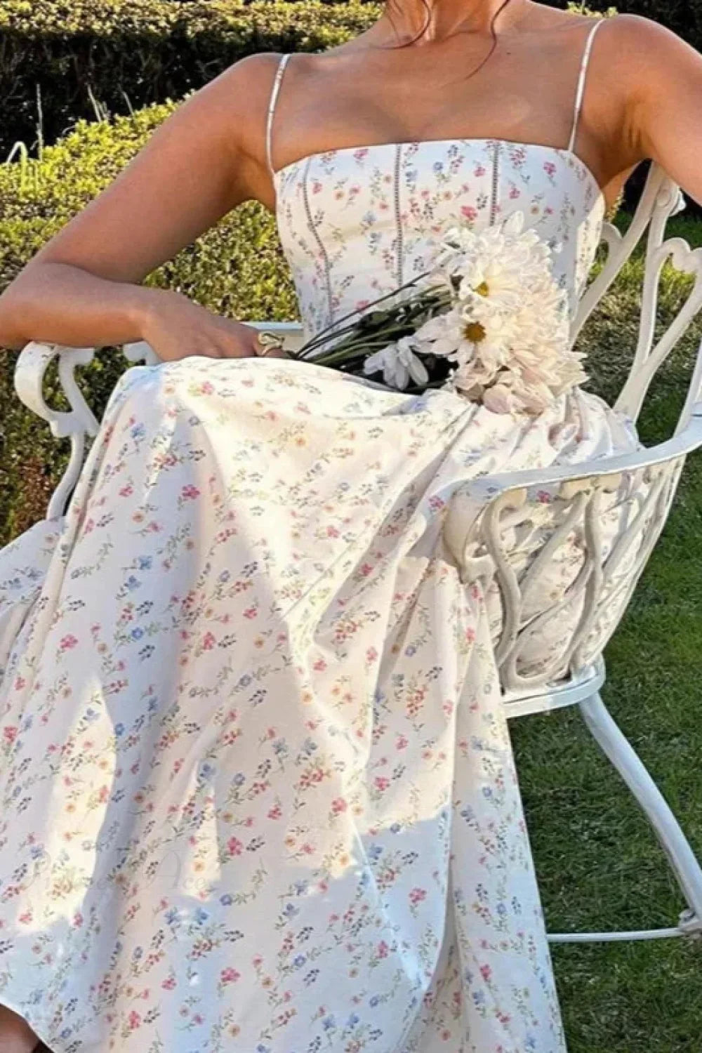 Chiffon Pleated Floral Off Shoulder Maxi Dress image 2