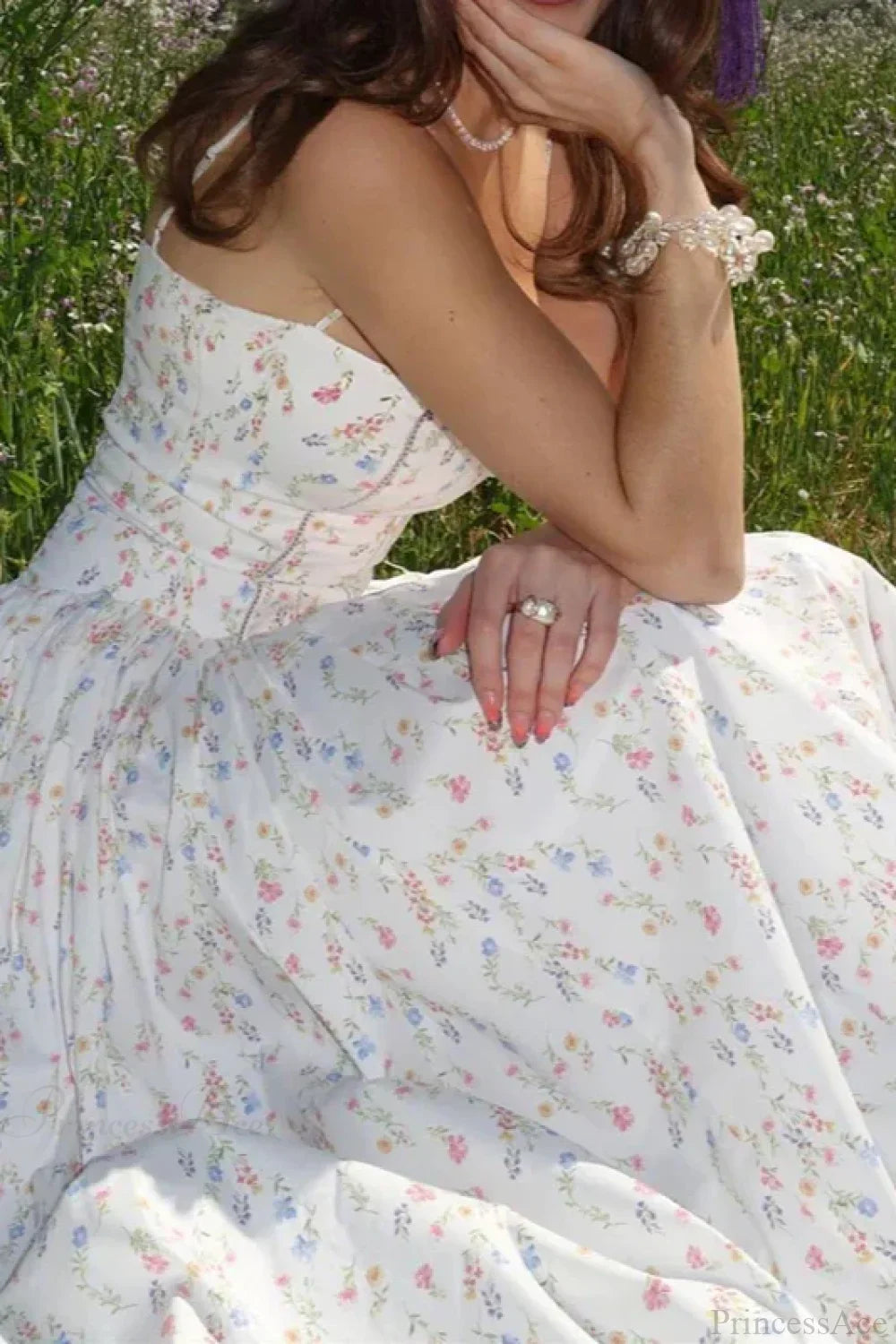 Chiffon Pleated Floral Off Shoulder Maxi Dress image 3