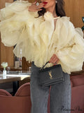 Chiffon Ruffled Graceful Crew Neck Blouse image 1