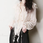 Chiffon Ruffles Bow Tie Long Sleeve Boho Blouse image 2