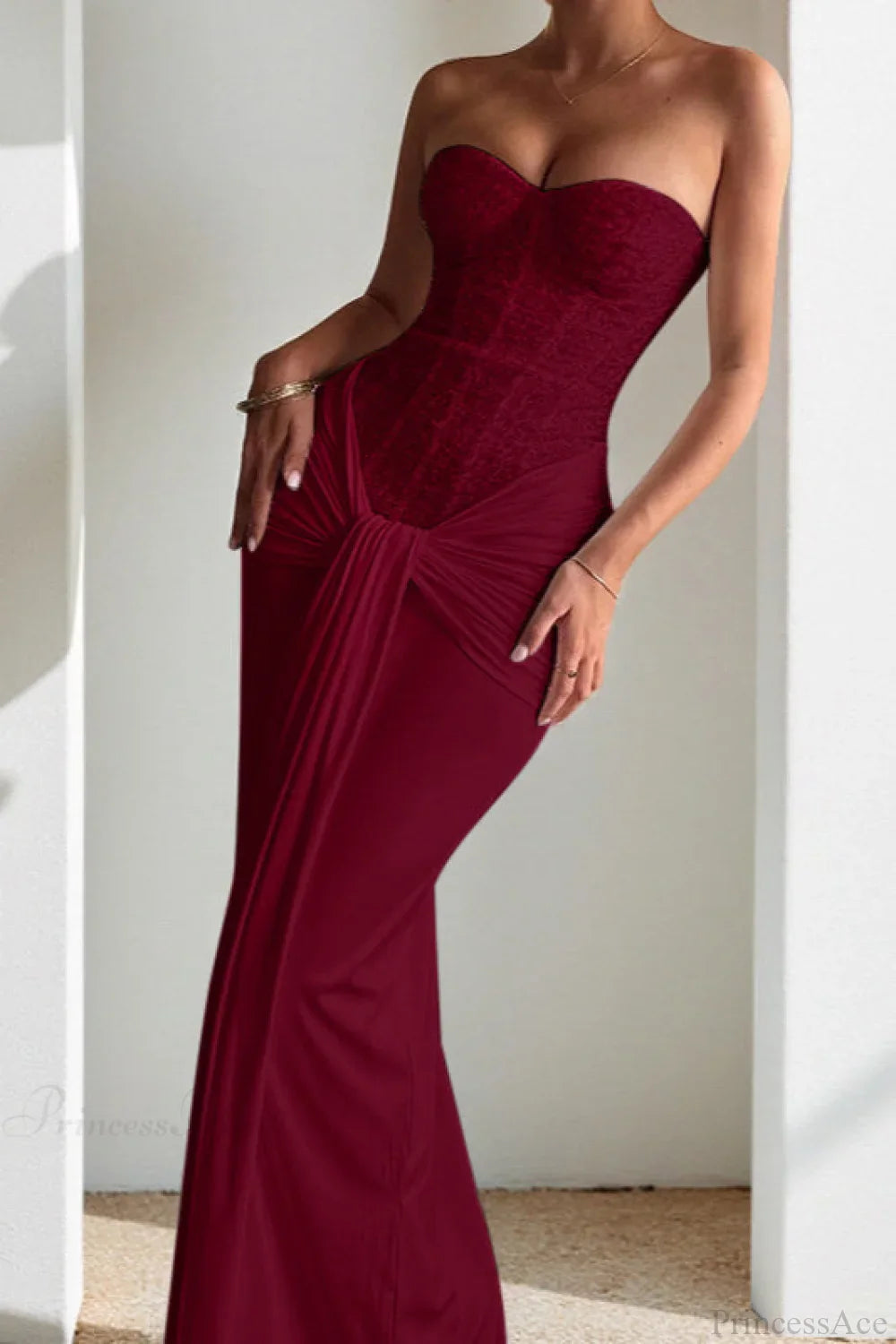 Chiffon Sash Strapless Fitted Maxi Dress image 5