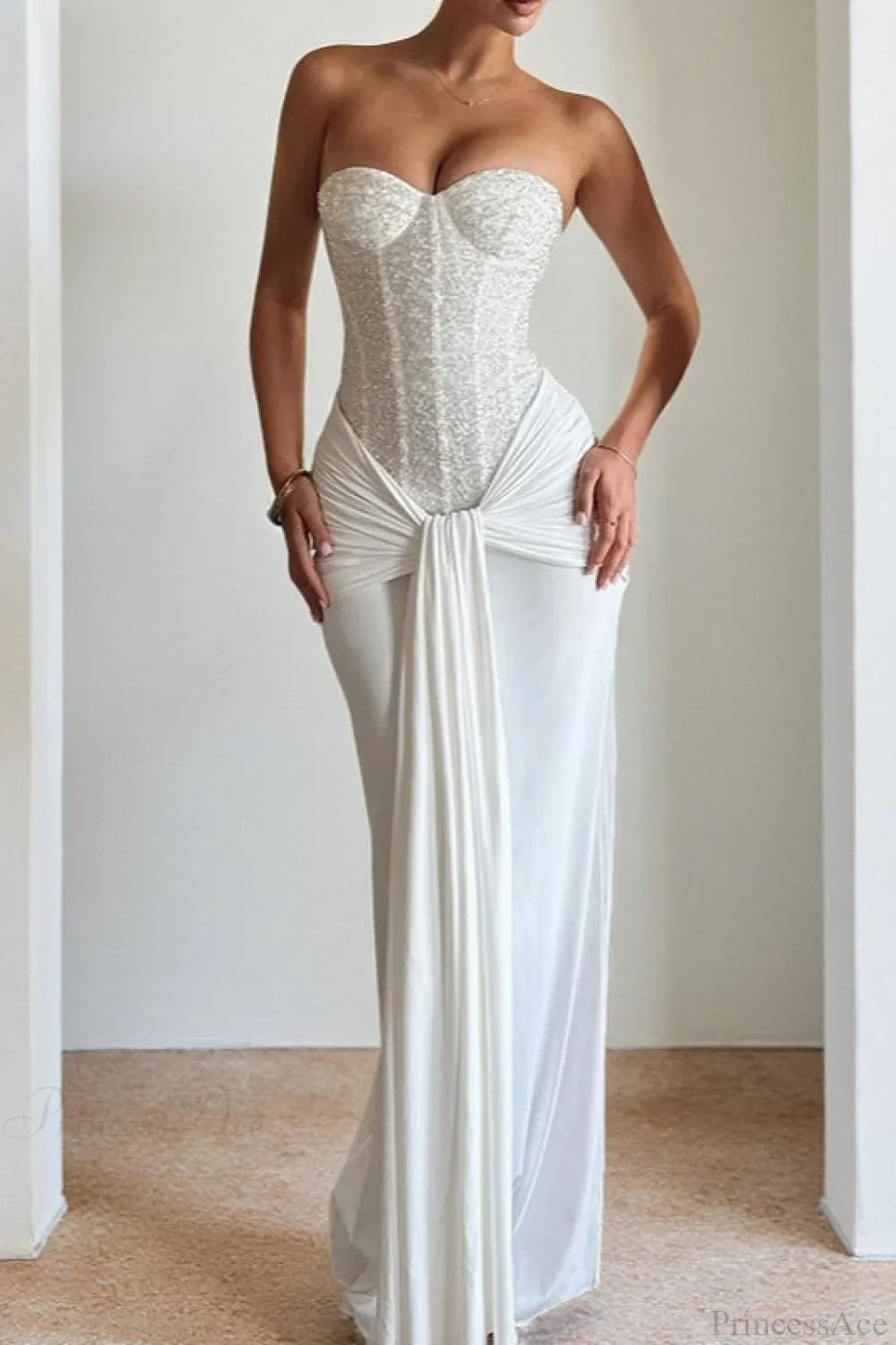 Chiffon Sash Strapless Fitted Maxi Dress image 2