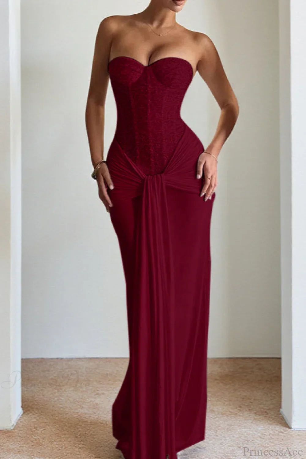Chiffon Sash Strapless Fitted Maxi Dress image 4