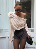 Chiffon Semi-sheer One Trendy Shoulder Asymmetrical Top image 1