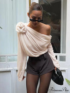Chiffon Semi-sheer One Trendy Shoulder Asymmetrical Top image 1