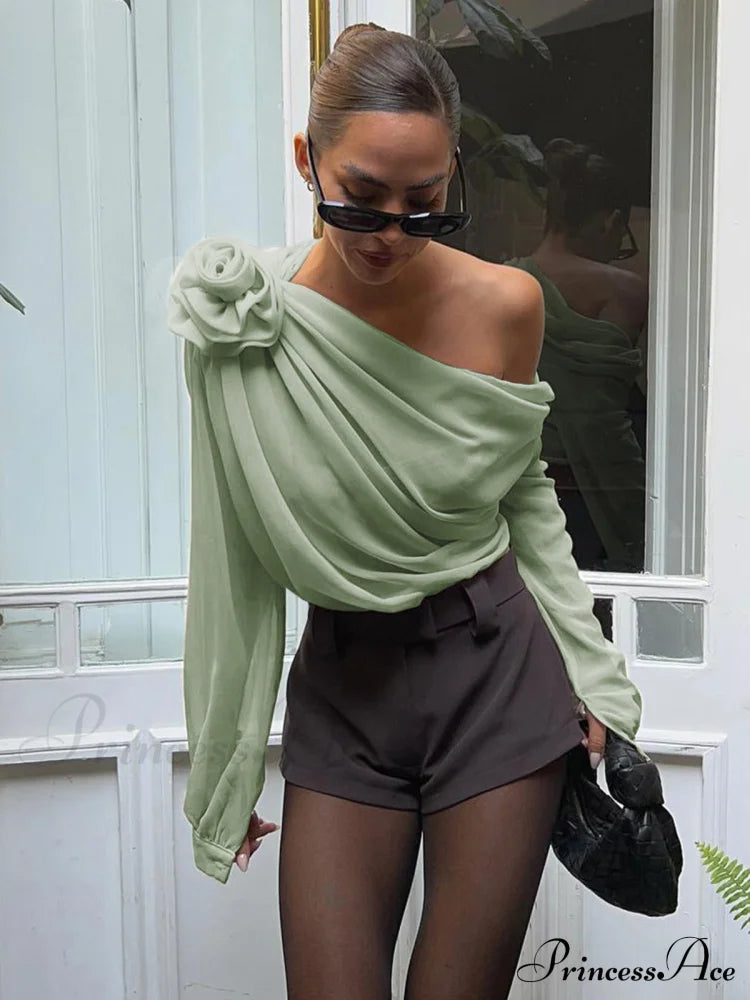 Chiffon Semi-sheer One Trendy Shoulder Asymmetrical Top image 8