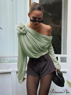 Chiffon Semi-sheer One Trendy Shoulder Asymmetrical Top image 8