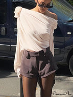 Chiffon Semi-sheer One Trendy Shoulder Asymmetrical Top image 5