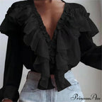 Chiffon Shirt Work Casual Lady Solid Color image 7