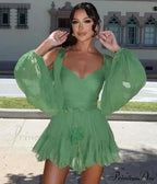 Chiffon Slit Long Sleeve Graceful Lace Up Mini Dress image 1