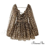 Chiffon Slit Long Sleeve Graceful Lace Up Mini Dress image 8