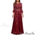 Vintage Full Lace Contrast Bell Sleeve Formal Long Dress image 1