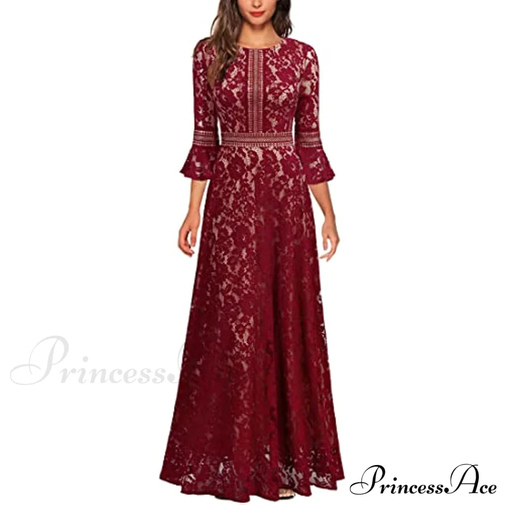 Vintage Full Lace Contrast Bell Sleeve Formal Long Dress image 1
