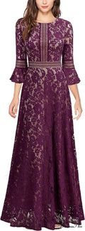 Vintage Full Lace Contrast Bell Sleeve Formal Long Dress image 6