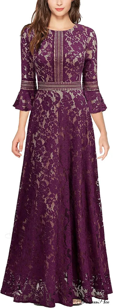 Vintage Full Lace Contrast Bell Sleeve Formal Long Dress image 6