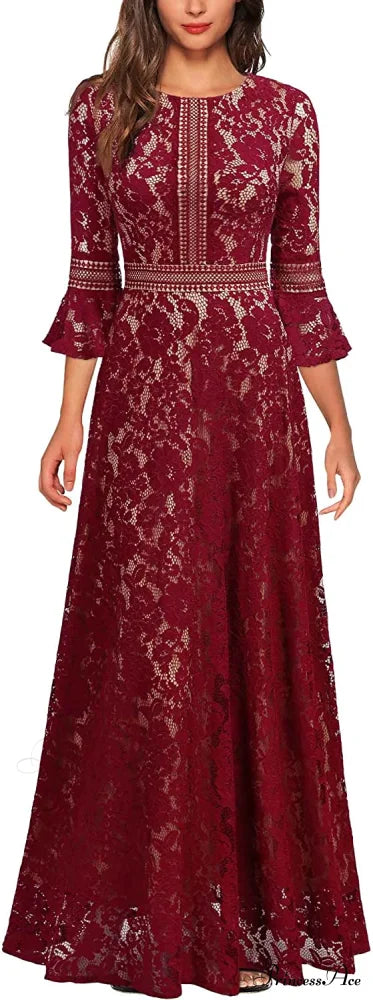 Vintage Full Lace Contrast Bell Sleeve Formal Long Dress image 7